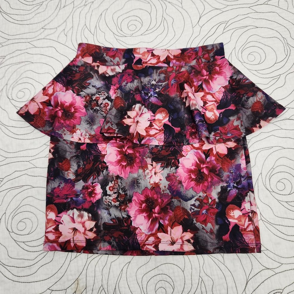 [Sz 2] Pink Floral Topshop Peplum Skirt